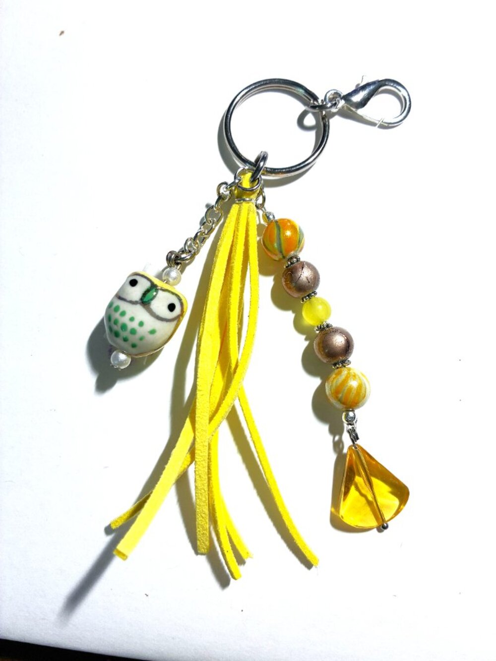 Handmade Ceramic Owl Keychain Clip Charm